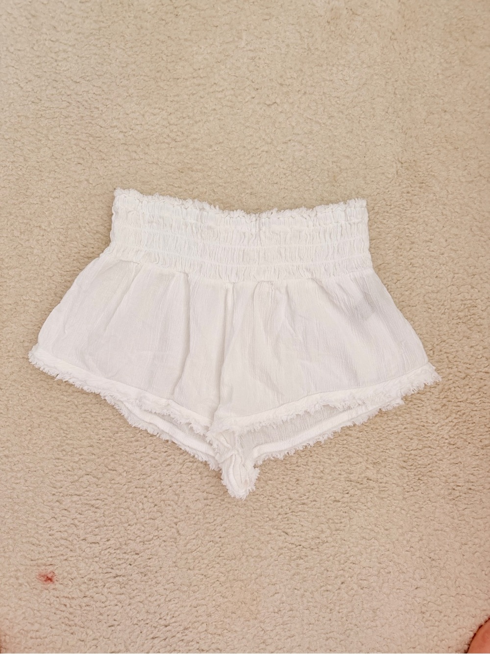 Altar'd State White Smocked Waist Fringe Trim Shorts - swim cover up